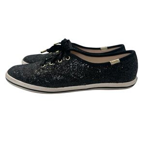 Keds X Kate Spade NY Women’s Black Glitter Satin Lace Up Sneakers- Size 7